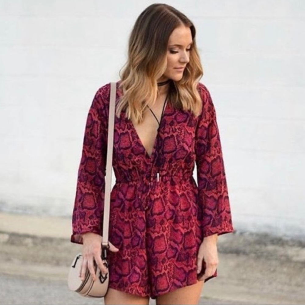 Show Me Your MuMu Pink Red Snake Print Romper